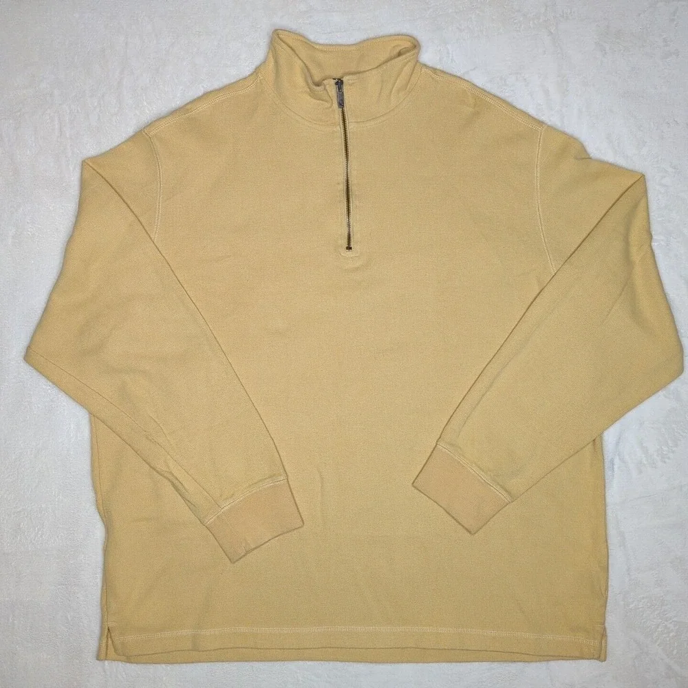 Eddie Bauer Sweater Mens XLT Yellow Knit Long Sleeve 1/4 Zip Adult XLTall Cotton